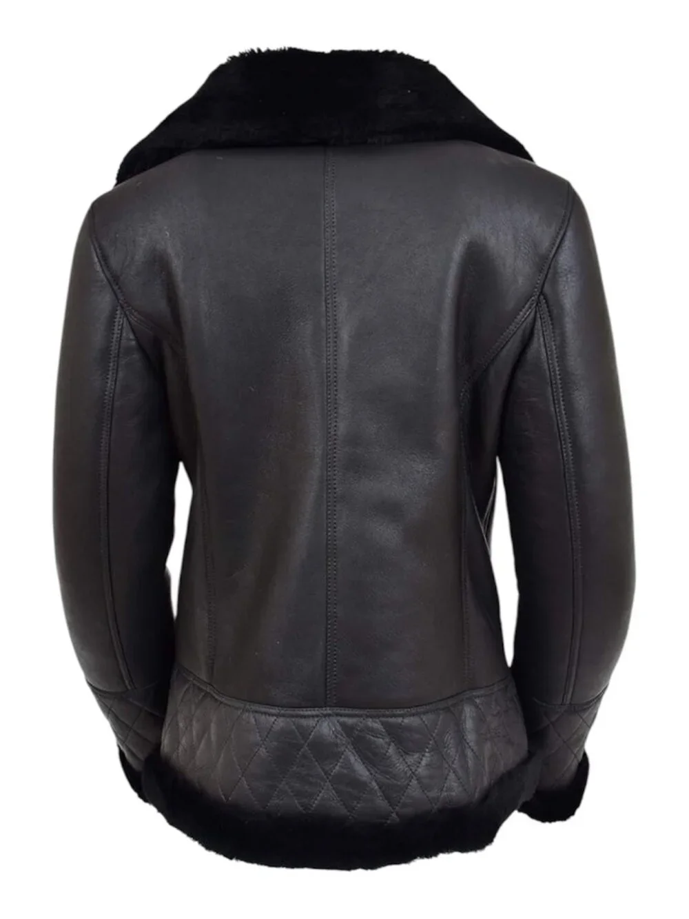 Shearling Aviator Jacket Womens Black 100% Sheepskin Leather B3 Bomber Coat XL - Picture 2 of 10